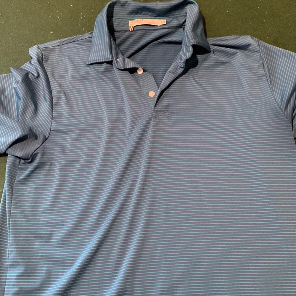 Criquet Performance Polo, in blue and green stripe